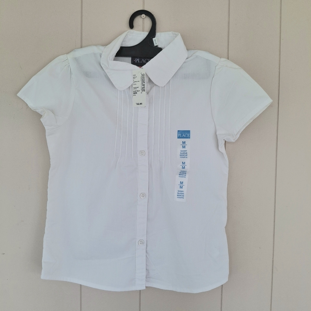 Children's Place White Short Sleeve Uniform Shirt Size 7/8 NWT